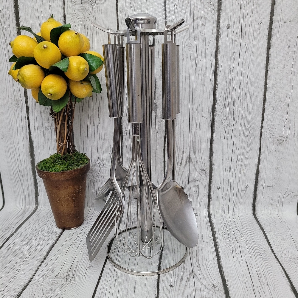 BASICS Tools Of The Trade Stainless Steel 7pc Kitchen Utensils w/ Hanging Rack